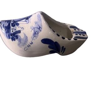 Delft Blue Holland Shoe Ashtray Small Dutch Clog Hand Painted Windmill Ceramic